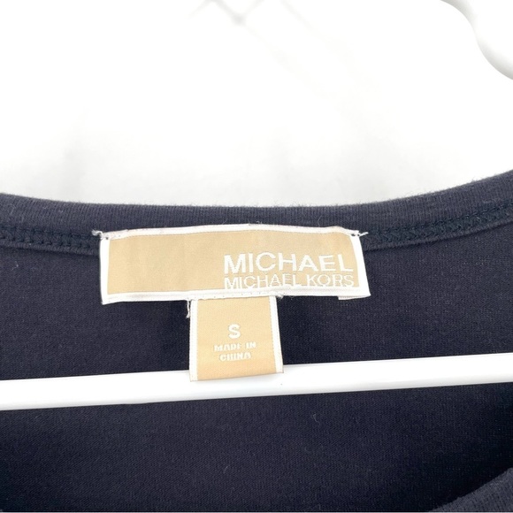 Michael Michael Kors Logo Navy Tie Waist Long Sleeve Pullover Crewneck Shirt Top - Picture 3 of 4